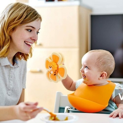 Jucarie Spinner pentru copii, cu ventuza, 4 laturi, Spinimals Premium Leu, culoare galben 