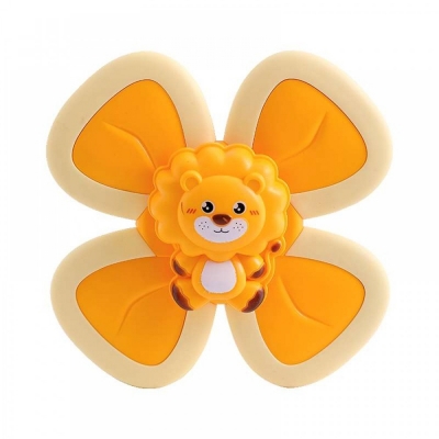 Jucarie Spinner pentru copii, cu ventuza, 4 laturi, Spinimals Premium Leu, culoare galben 