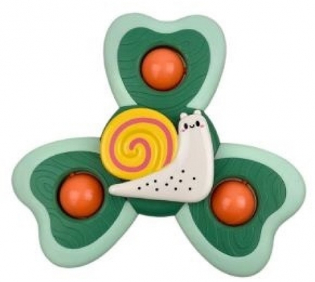 Jucarie Spinner pentru copii, cu ventuza, 3 laturi, Spinimals Premium Melc, culoare verde 