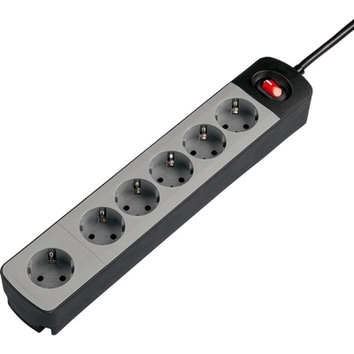 Prelungitor cu protectie 6 prize, 1.5 m, negru-gri Hama