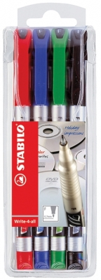 Marker permanent Write 4 All, 0.7 mm, 4 buc/set Stabilo
