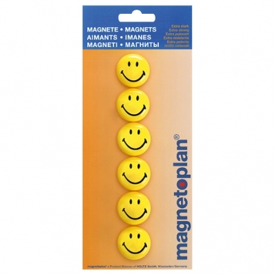 Magneti Smiley 30 mm diametru, 6 buc/set, Magnetoplan