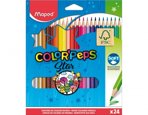 Creioane Colorate, Color Peps Star, 24 culori/set, FSC, Maped 