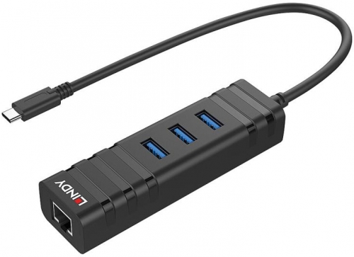 Lindy Hub USB 3.1 Type-C, 3x USB-A, 1x RJ45