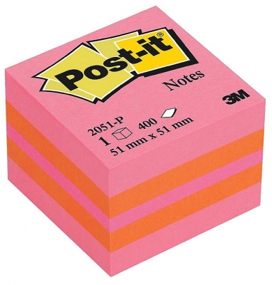 Notite adezive roz minicub Post-It 51 mm x 51 mm 400 file/cub 3M