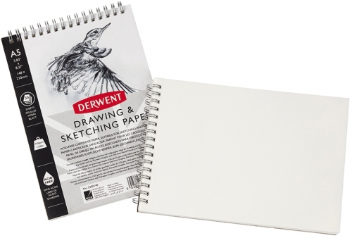Caiet pentru schite si desen, A5, cu spira, 30 coli, 165 gsm, hartie alba Derwent Professional