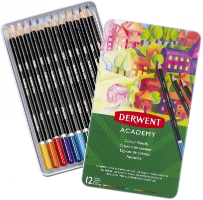 Set 12 creioane colorate, calitate superioara, pentru artisti aspiranti Derwent Academy