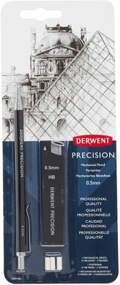 Creion mecanic metalic, HB 0.5 mm, calitate premium, rezerve mine si radiere incluse, negru Derwent Professional