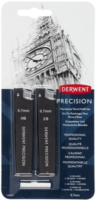 Set 30 rezerve mine si 3 radiere, pentru creion mecanic HB/2B 0.7 mm, negru Derwent Professional