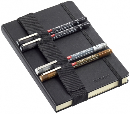 Set pentru schite, include caiet A5 cu inchidere elastica, 80 coli, 140g si 4 linere pe baza de apa, diverse culori Derwent Professional