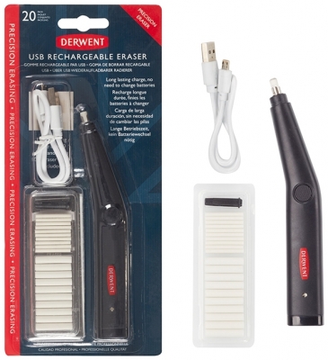 Radiera electrica reincarcabila, cablu USB si 20 de rezerve incluse, negru Derwent Professional