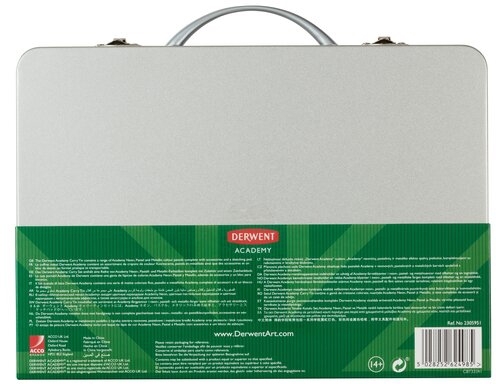 Set complet pentru desen, cutie metalica, 28 buc/set, culori metalice, pastel si neon Derwent Academy