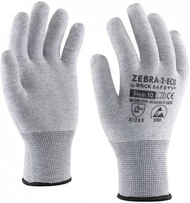 Manusi ESD din poliester cu fibra de carbon, neimersate, versiune economica, Gri, Zebra-2-Eco, Rock Safety