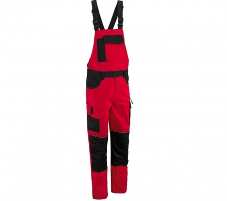 Pantalon cu pieptar, rosu / negru, Comfort, Rock Safety