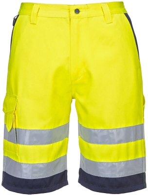 Pantaloni scurti hi-vis polycotton, galben/navy, regular, lightweight, Portwest