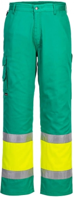 Pantaloni de serviciu Hi-Vis contrast clasa 1, galben/teal, regular, lightweight, Portwest