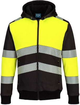 Hanorac de iarna Hi-Vis clasa 1, cu fermoar si gluga, galben/negru, Regular, Portwest