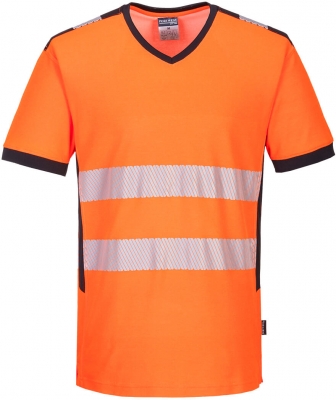 Tricou Hi-Vis, gat in v, portocaliu/negru, regular, PW3, Portwest