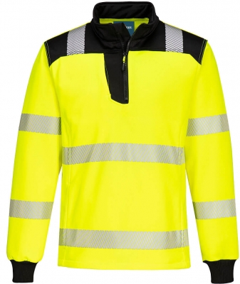 Hanorac Hi-Vis, fermoar 1/4, galben/negru, regular, PW3, Portwest