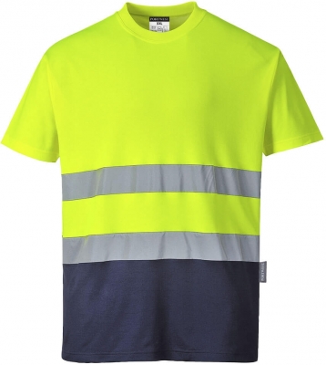 Tricou Hi-Vis bicolor, galben/navy, regular, Cotton Comfort, Portwest