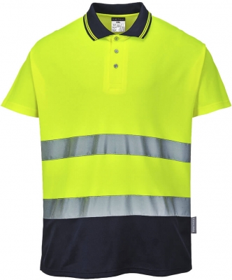 Tricou polo Hi-Vis bicolor, galben/navy, regular, Cotton Comfort, Portwest