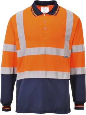 Tricou polo cu maneci lungi Hi-Vis, portocaliu/navy, regular, Two Tone. Portwest