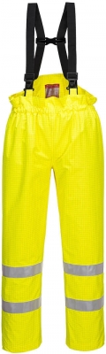 Pantaloni  Hi-Vis captusiti, ignifugi si antistatici, galben, regular, Bizflame Rain, Portwest