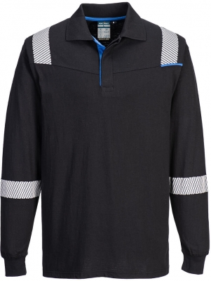 Pulover cu guler Polo, rezistent la flacara, negru, regular, WX3, Portwest
