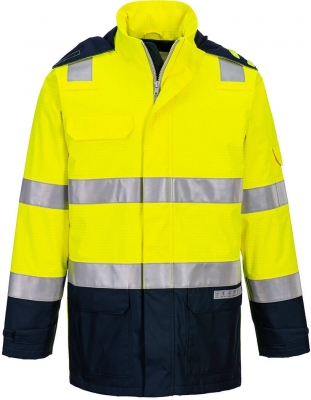 Jacheta Bizflame Rain+ Hi-Vis Light Arc, galben/navy, regular, Portwest