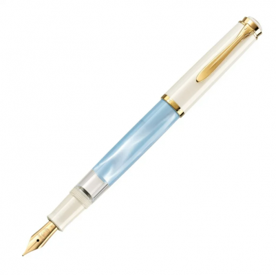 Stilou Classic M200 Pastel Blue, Penita F din otel inoxidabil,accesori aur 24k, Pelikan