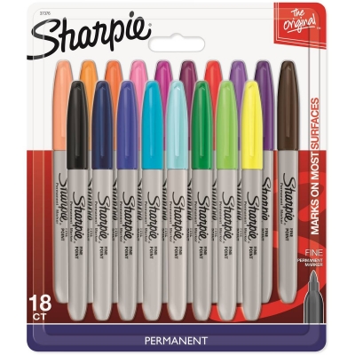 Marker permanent fine point bullet, mix color, 18/set, Sharpie