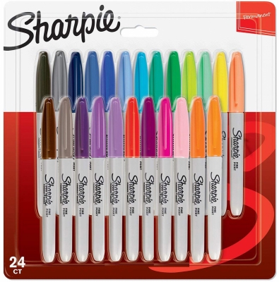 Marker permanent fine point bullet, mix color, 24/set, Sharpie