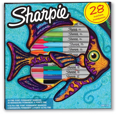 Marker permanent fine point bullet, mix color, 28/set, Sharpie