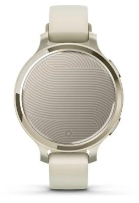 Ceas Garmin Lily 2 Active, display AMOLED, dimensiune afisaj 25,4 mm x 21,3 mm, rezolutie afisaj 240 x 201 pixeli, memorie 8GB, autonomie pana la 9 zile, rezistanta la apa pana la 5 ATM, greutate: 24,4g, ramă MLunar Glod şi curea Bone din silicon