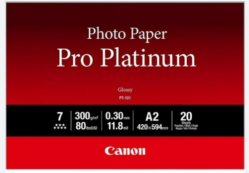 Hartie foto lucioasa, Canon PT-101, 420 x 594 mm, A2, 300 g/m2, 20 coli/top