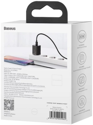 Incarcator retea Baseus Super Si, Quick Charge 30W, 1 x USB Type-C 5V/3A, negru