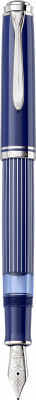 Stilou Souveran M815 Striped Blue F, penita aur 18k, accesorii placate cu paladiu, corp albastru/argintiu, Pelikan