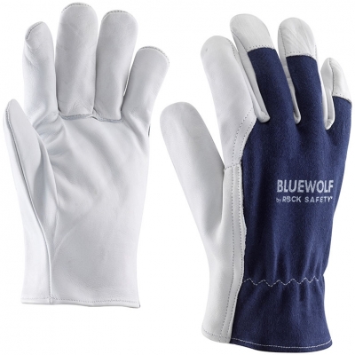 Manusi pentru soferi din piele de capra, Alb murdar / Albastru, Bluewolf, Rock Safety