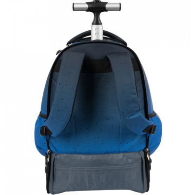 Ghiozdan tip troler, St.Right, roti de silicon, impermeabil, colectia Space Moon + cadou set agenda cu pix, St.Majewski, Wednesday mov