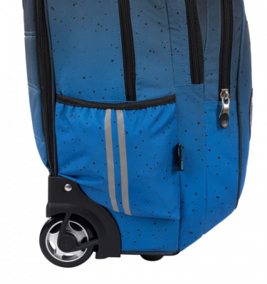 Ghiozdan tip troler, St.Right, roti de silicon, impermeabil, colectia Space Moon + cadou set agenda cu pix, St.Majewski, Wednesday mov