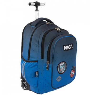 Ghiozdan tip troler, St.Right, roti de silicon, impermeabil, colectia Space Moon + cadou set agenda cu pix, St.Majewski, Wednesday mov