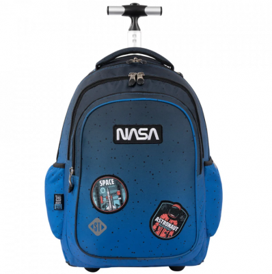 Ghiozdan tip troler, St.Right, roti de silicon, impermeabil, colectia Space Moon + cadou set agenda cu pix, St.Majewski, Wednesday mov