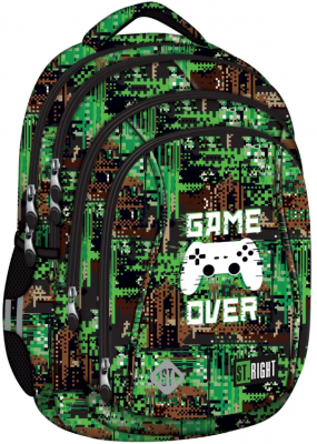 Ghiozdan St.Right, 4 compartimente, ergonomic, impermeabil, Game Over