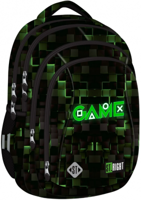 Ghiozdan St.Right, 4 compartimente, ergonomic, impermeabil, Green Game 