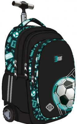 Ghiozdan troler, St.Right, roti silicon, impermeabil, Neon Football + cadou set agenda cu pix, St.Majewski, Wednesday mov