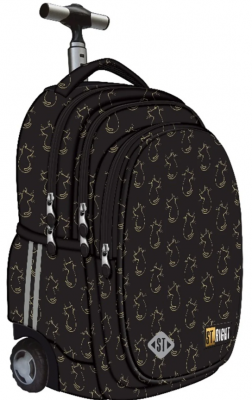 Ghiozdan troler, St.Right, roti silicon, impermeabil, Golden Cats + cadou set agenda cu pix, St.Majewski, Wednesday mov