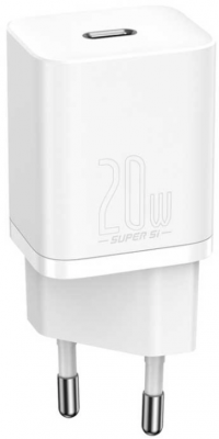 INCARCATOR retea Baseus Super Si, Quick Charge 20W, 1 x USB Type-C 5V/3A, alb