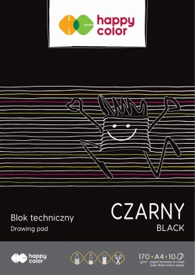 Bloc desen, negru, A4, 10 coli, 170gsm, Happy Color