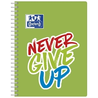 Caiet Oxford Never Give Up, A4, 80 file, coperta soft touch, spira dubla, diverse culori, patratele
