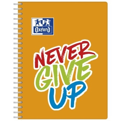 Caiet Oxford Never Give Up, A4, 80 file, coperta soft touch, spira dubla, diverse culori, patratele
